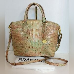 Brahmin Duxbury Crocodile Embossed Leather Crossbody Satchel Purse, Sandstone